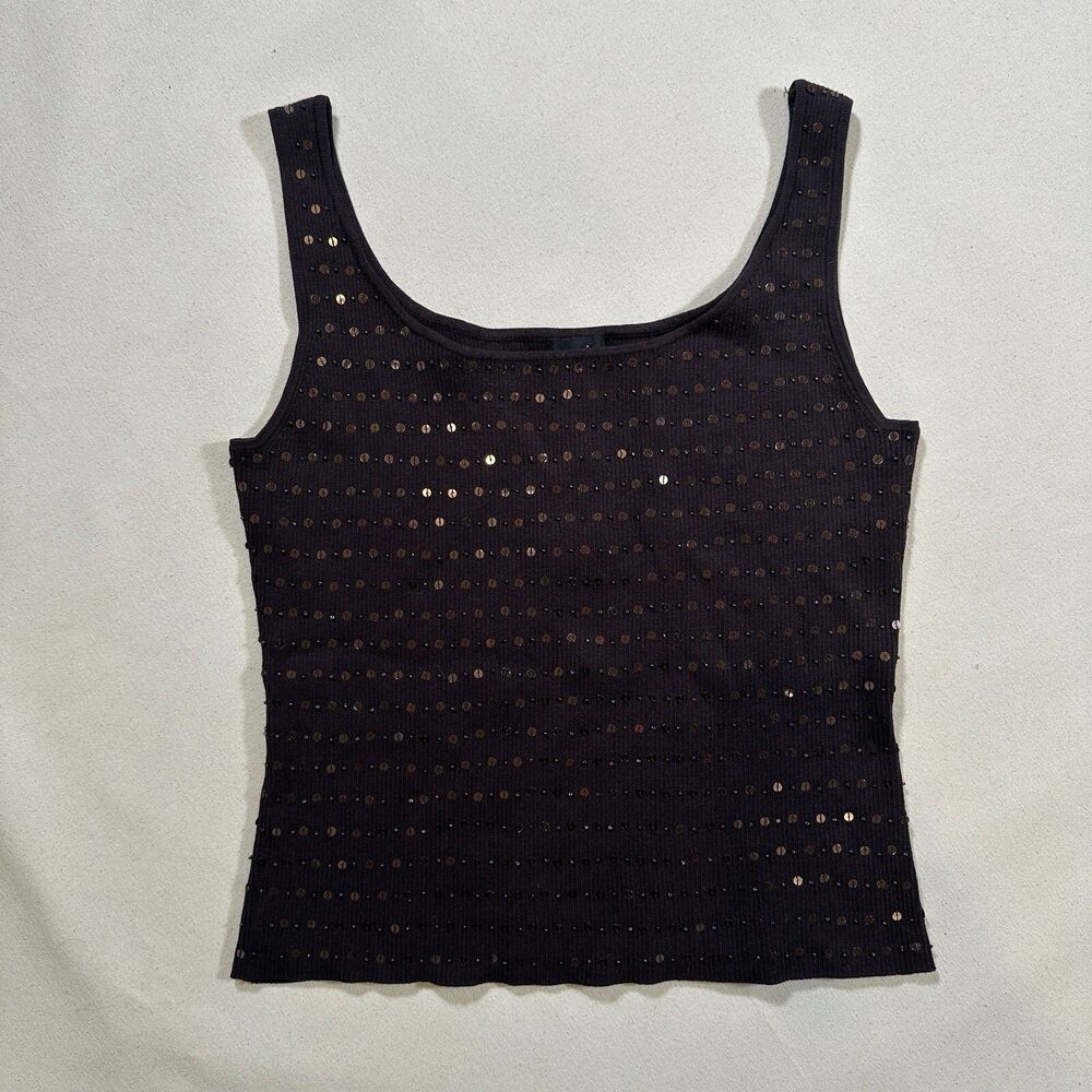 NWT Evie Chocolate Brown Women’s Tank Top With Brown Sequins And Pearls 55% Silk